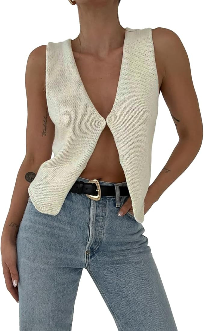 Mylleure Women Sexy Dressy Vest Slim Fit Button Halter V-Neck Tuxedo Suit Waistcoats Versatile Ra... | Amazon (US)