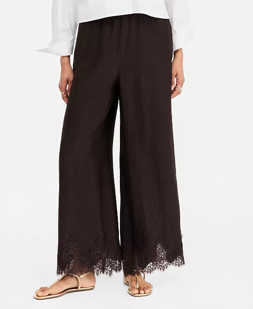Women's Crinkle Satin Lace-Hem Pull-On Pants | Macy's