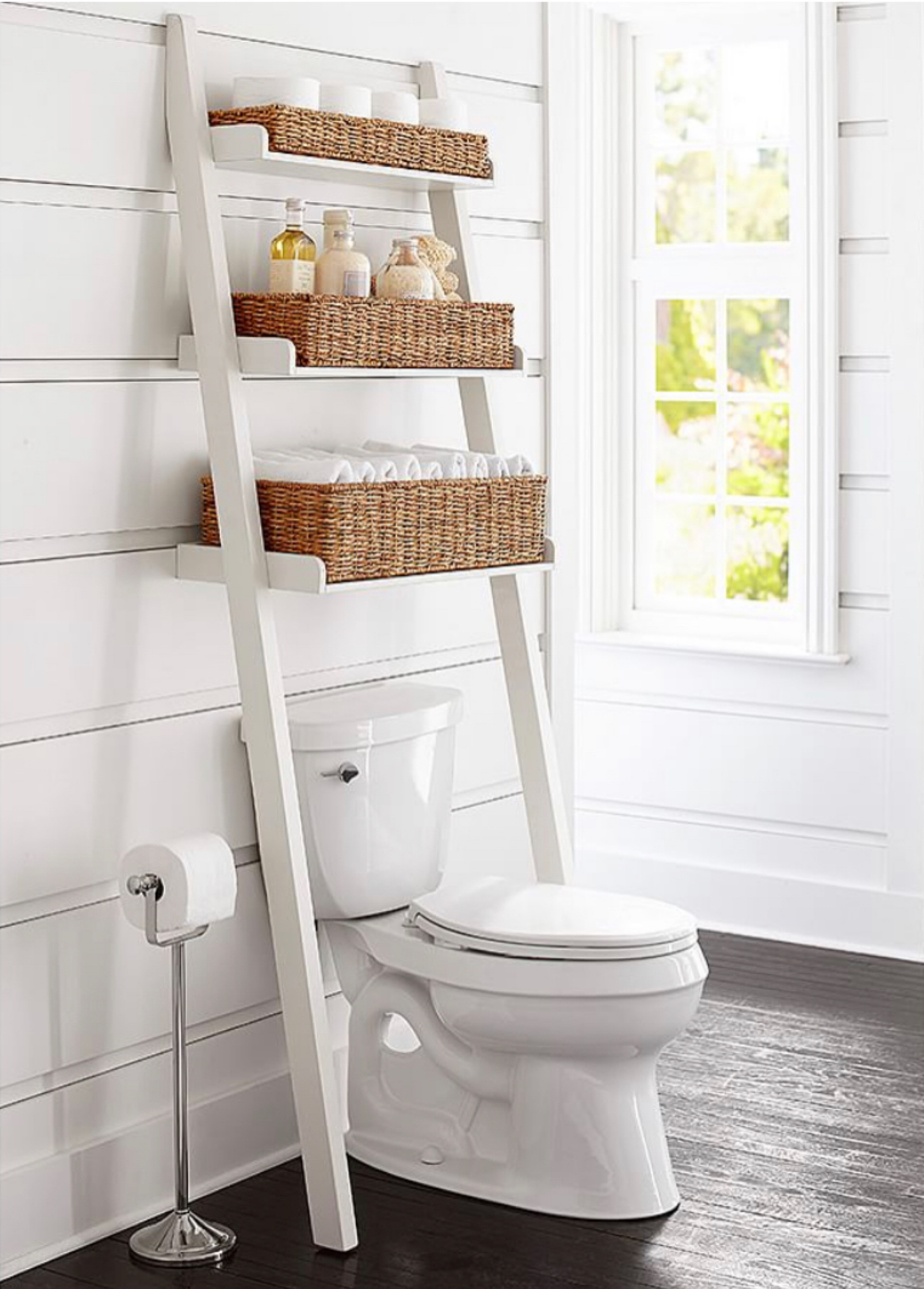 Let’s save $50! I bought the baskets from Pottery Barn( $129 for all three) and over toilet ladder from West Elm ($199) because it was less expensive than Pottery Barn ($249) & the baskets still fit perf.

On Pottery barn site - There isn't a link for the baskets specially but when you go to the pottery barn link just scroll down and you can just add the baskets to your cart not the ladder! 

#LTKhome #LTKFind