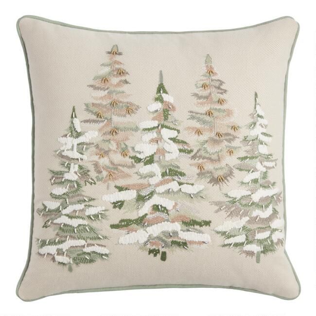 Pier Place Ivory and Green Woodland Trees Throw Pillow | World Market