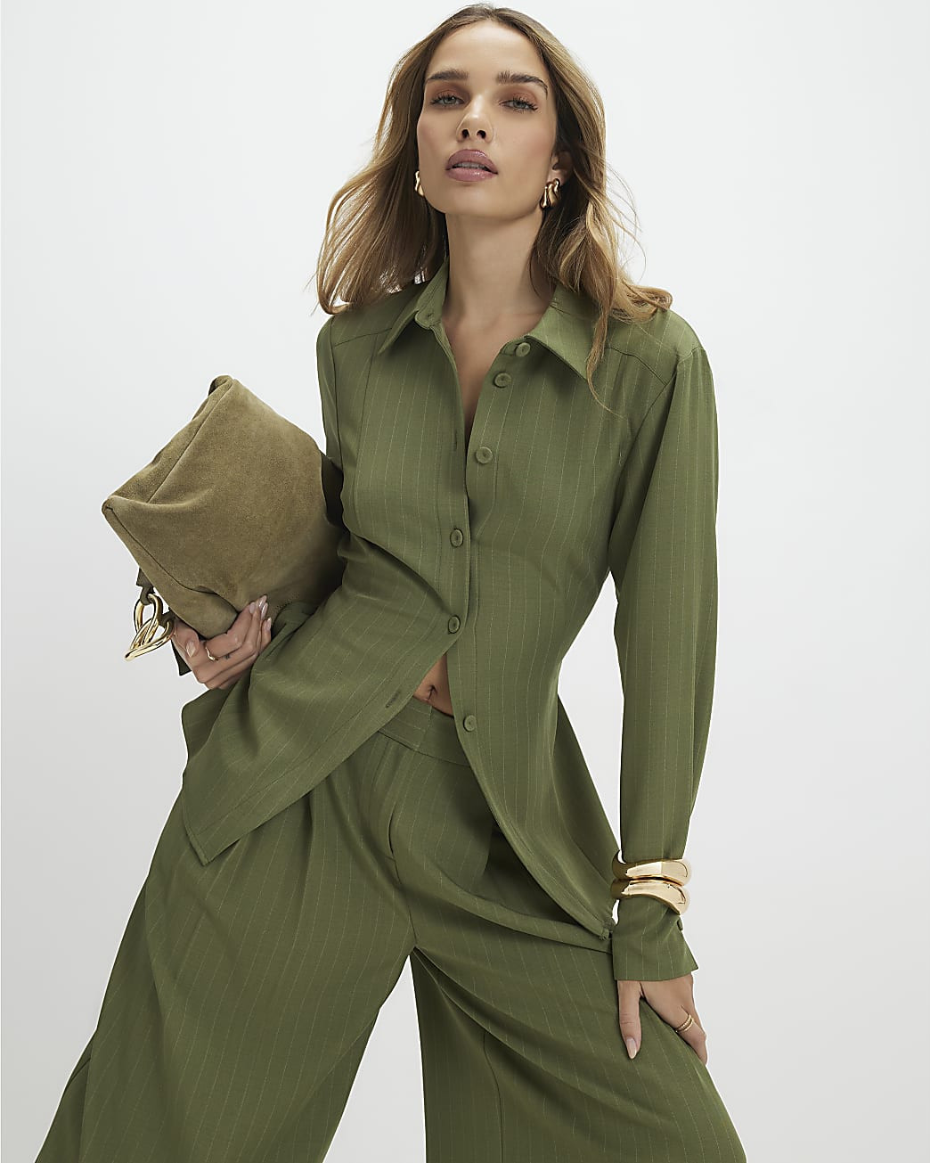 Green Stripe Tie Back Detail Shirt | River Island UK & IE