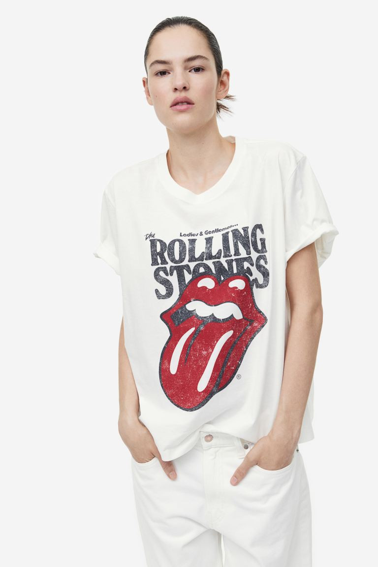 T-shirt with Motif - White/The Rolling Stones - Ladies | H&M US | H&M (US + CA)