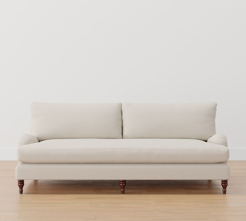 Carlisle English Arm Upholstered Grand Sofa 91"" with Bench Cushion, Polyester Wrapped Cushions, Heathered Chenille Stone | Pottery Barn (US)
