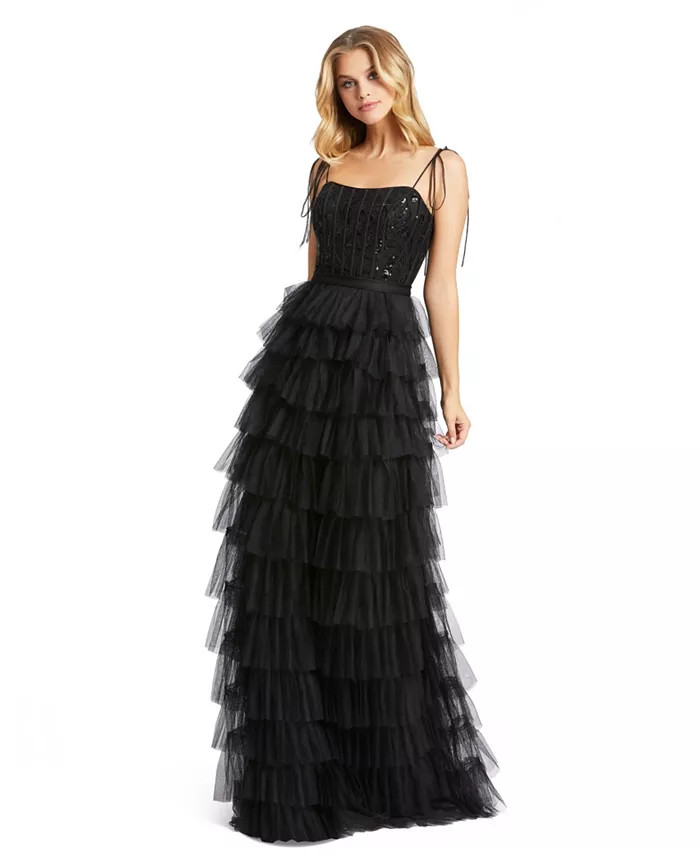 Women's Ieena Sequined Bustier Tiered Ruffle Gown | Macys (US)