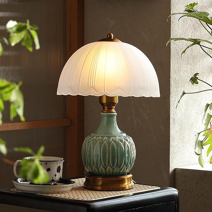 Vintage Lamp for Living Room,16" Modern Ceramic Table Lamps for Bedroom,Retro Bedside Nightstand ... | Amazon (US)