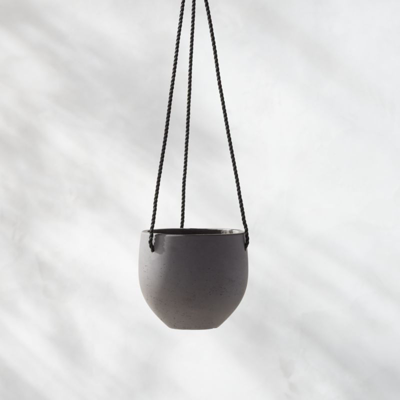Seminyak Modern Black Cement Outdoor Hanging Planter Small + Reviews | CB2 | CB2