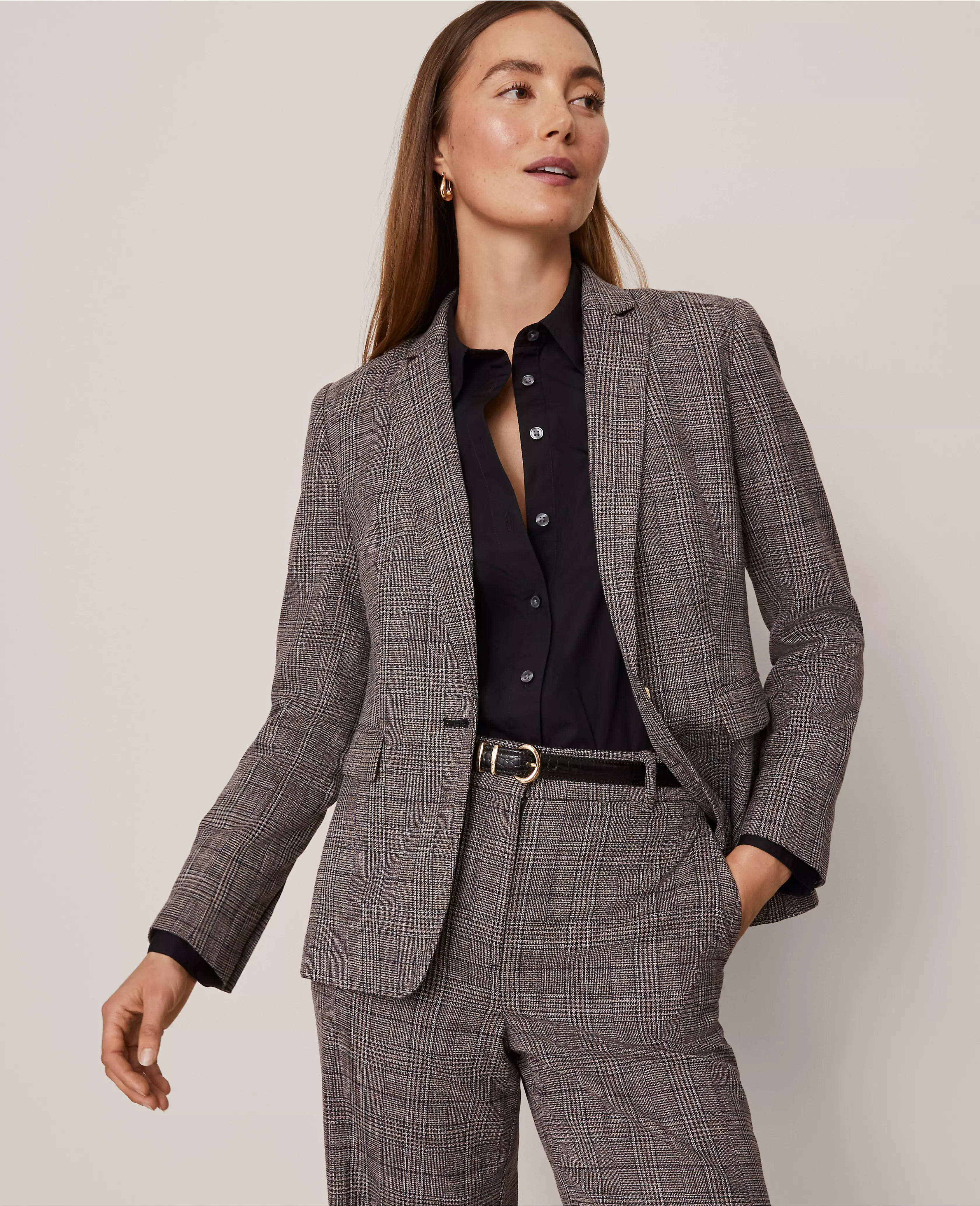 The Notched One Button Blazer in Plaid | Ann Taylor