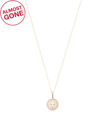 14kt Gold Cross Mother Of Pearl Charm Necklace | TJ Maxx