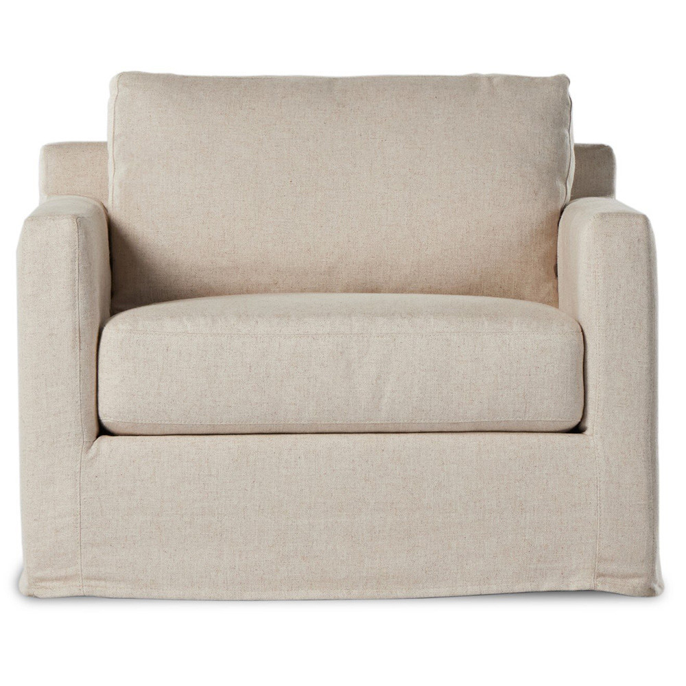 Arden Modern Classic Cream Performance Slipcovered Swivel Arm Chair | Kathy Kuo Home