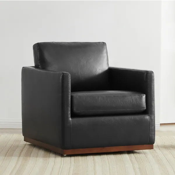 Shane Modern Swivel Accent Arm Chair - Single - Black-Faux Leather | Bed Bath & Beyond