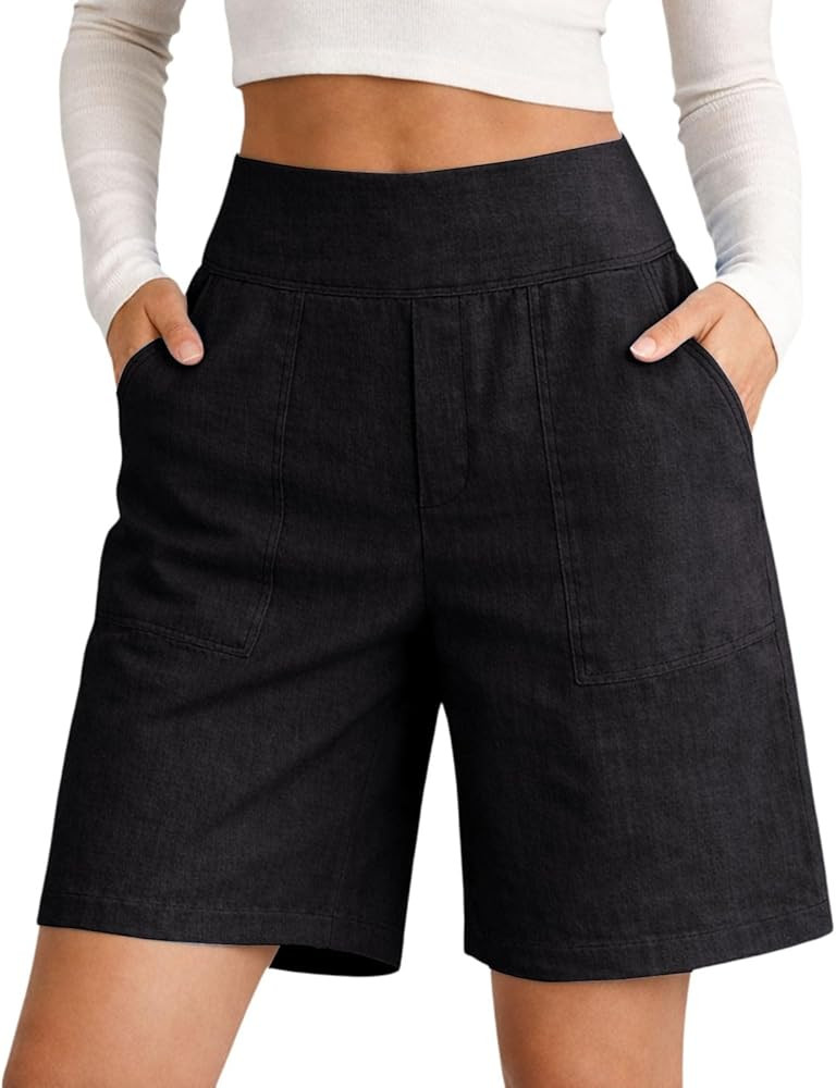 2026 Linen Shorts for Women High Waisted Wide Leg Summer Casual Beach Vacation Bermuda Cropped Pa... | Amazon (US)