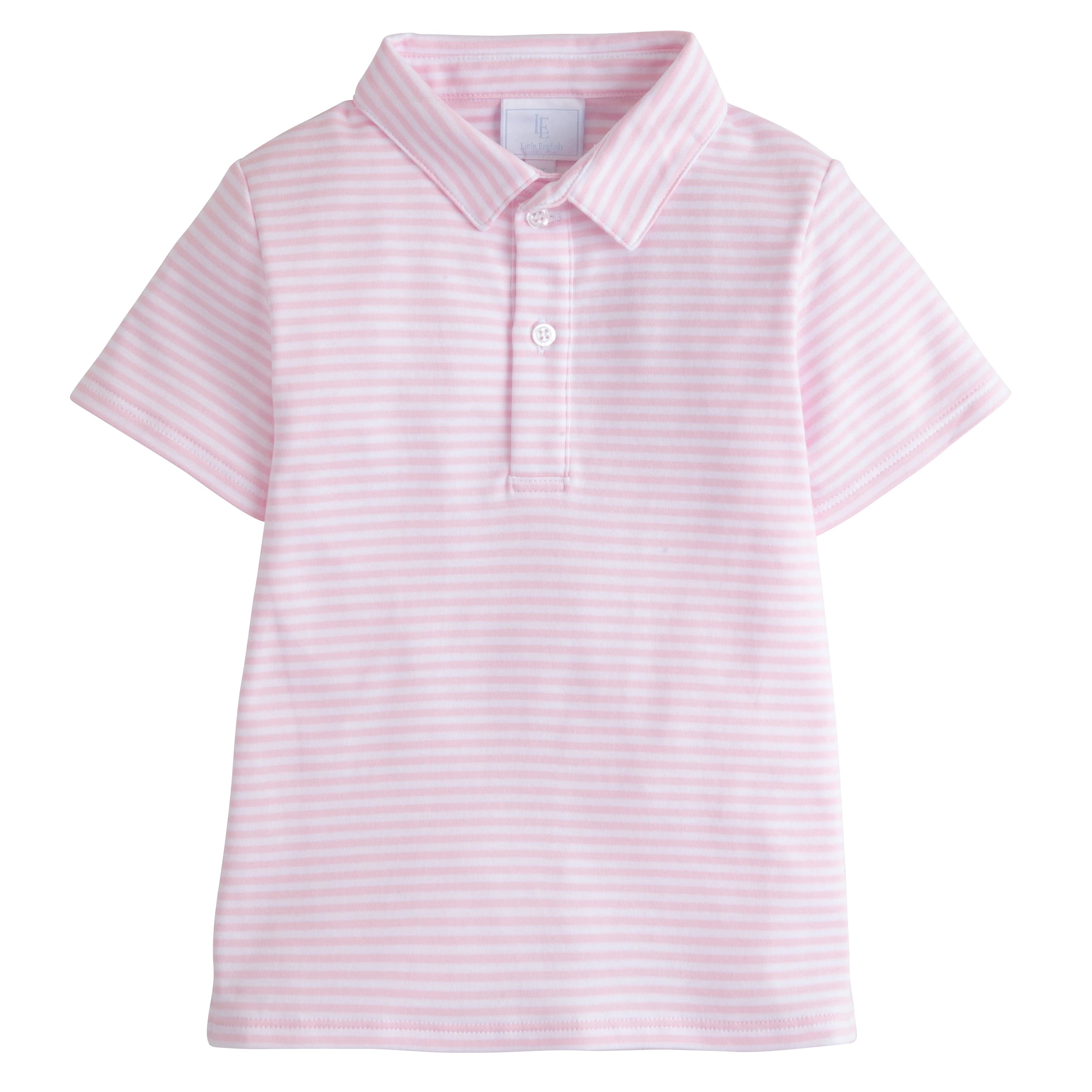 Little Boys Short Sleeve Pink Striped Polo Shirt | Little English