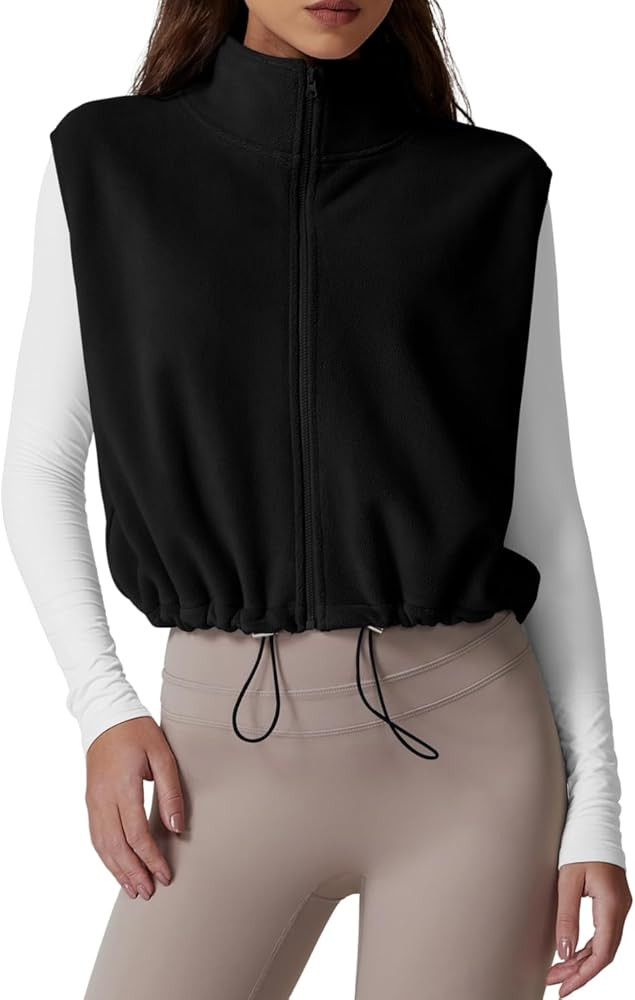 QINSEN Women's Full Zip Fleece Short Jacket Vest Warm Winter Sleeveless Stand Collar Sherpa Crop ... | Amazon (US)
