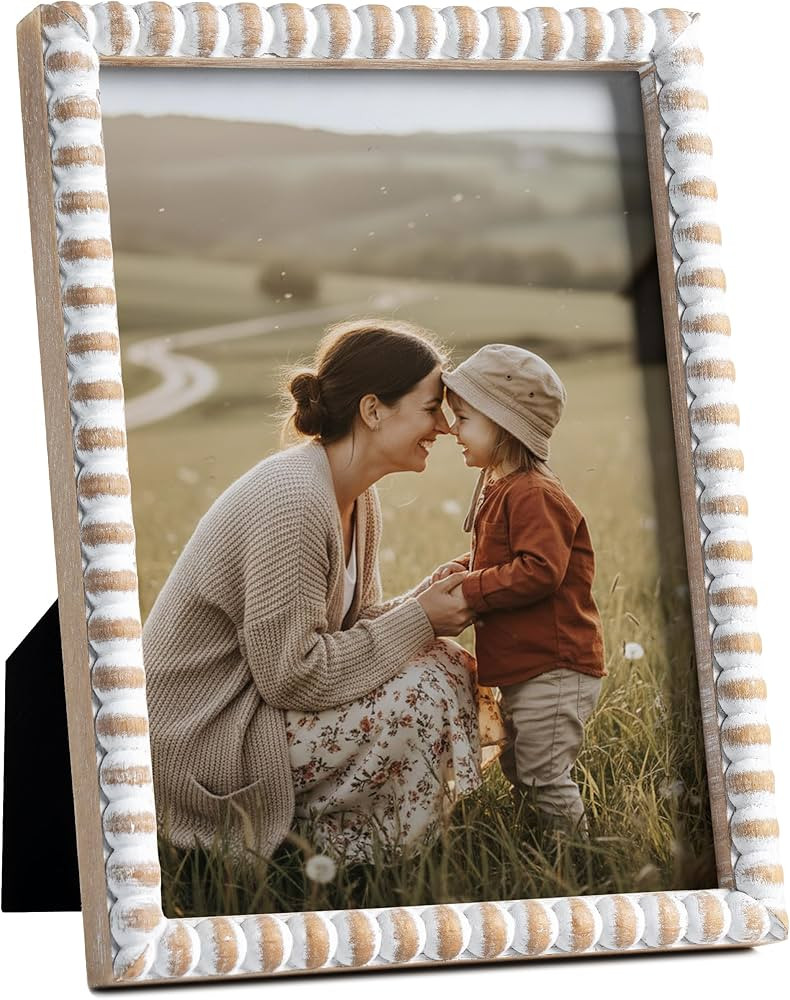 Afuly 5x7 Picture Frame Farmhouse Photo Frame Boho Beaded Frames Distressed White Wood Cute Uniqu... | Amazon (US)