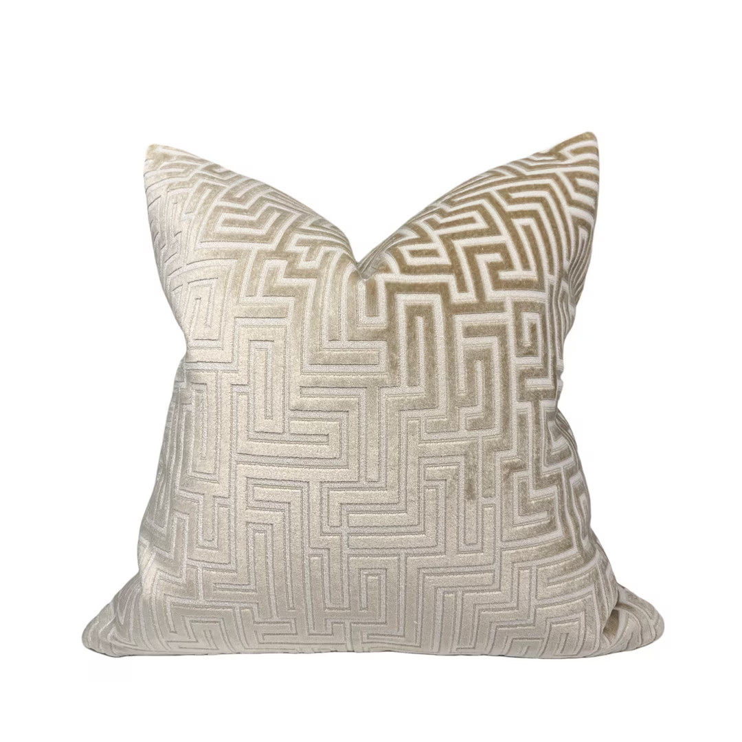 Beige Velvet Pillow Cover: Greek Key Geometric Design - Etsy | Etsy (US)