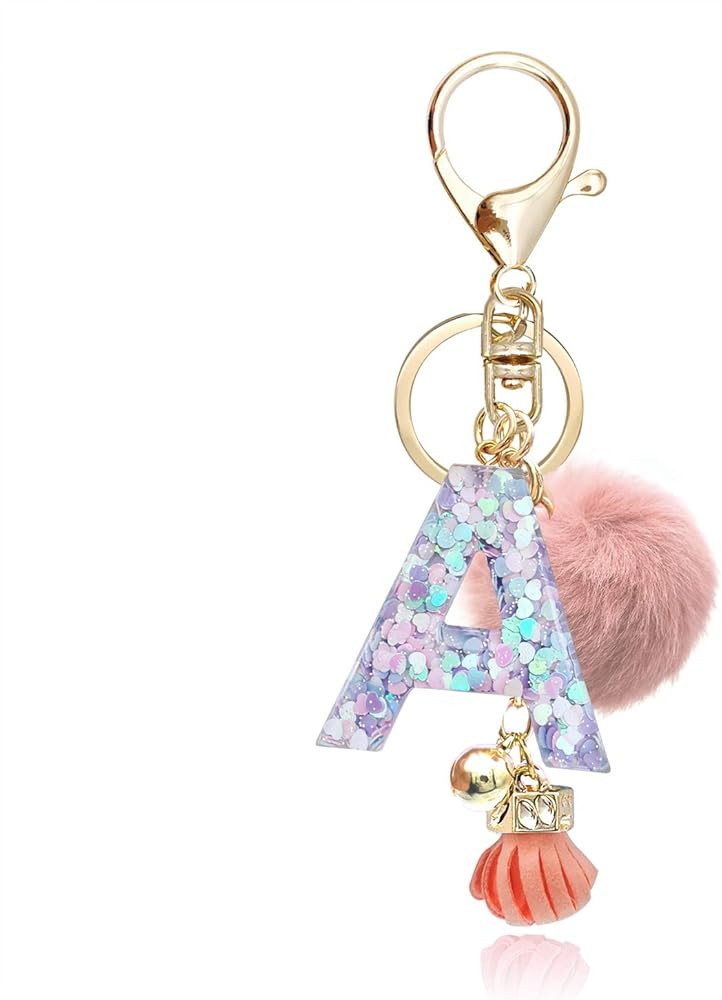 OKAICEN Pink-Purple Resin Alphabet Initial Letter Keychain Key Ring for Women Grils Purse Handbags w | Amazon (US)