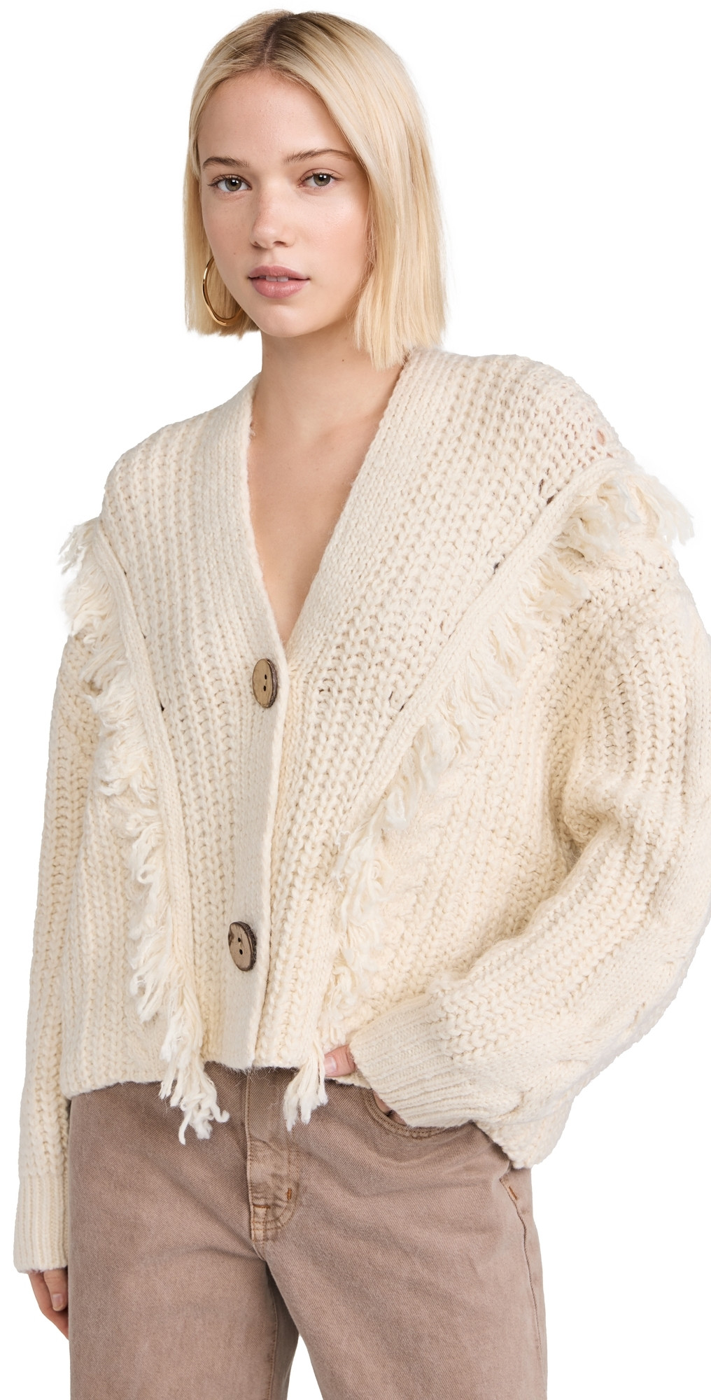 Line & Dot Sade Fringe Cardigan Ivory XS | Shopbop