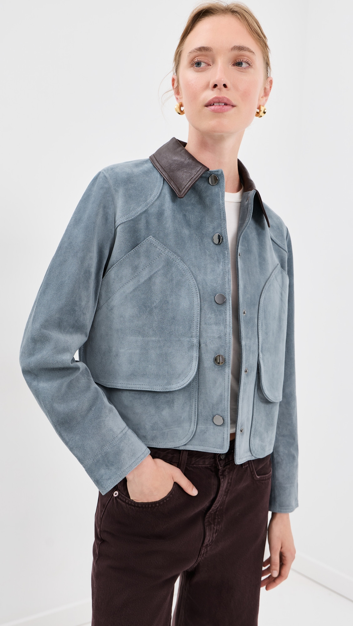 Veronica Beard Walters Cropped Barn Jacket Blue Steel XL | Shopbop