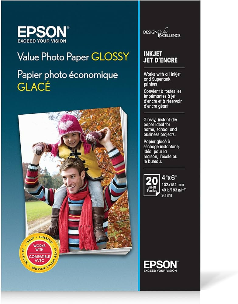 Epson Value Photo Paper Glossy, 4"x6", 20 Sheets (S400032) | Amazon (US)