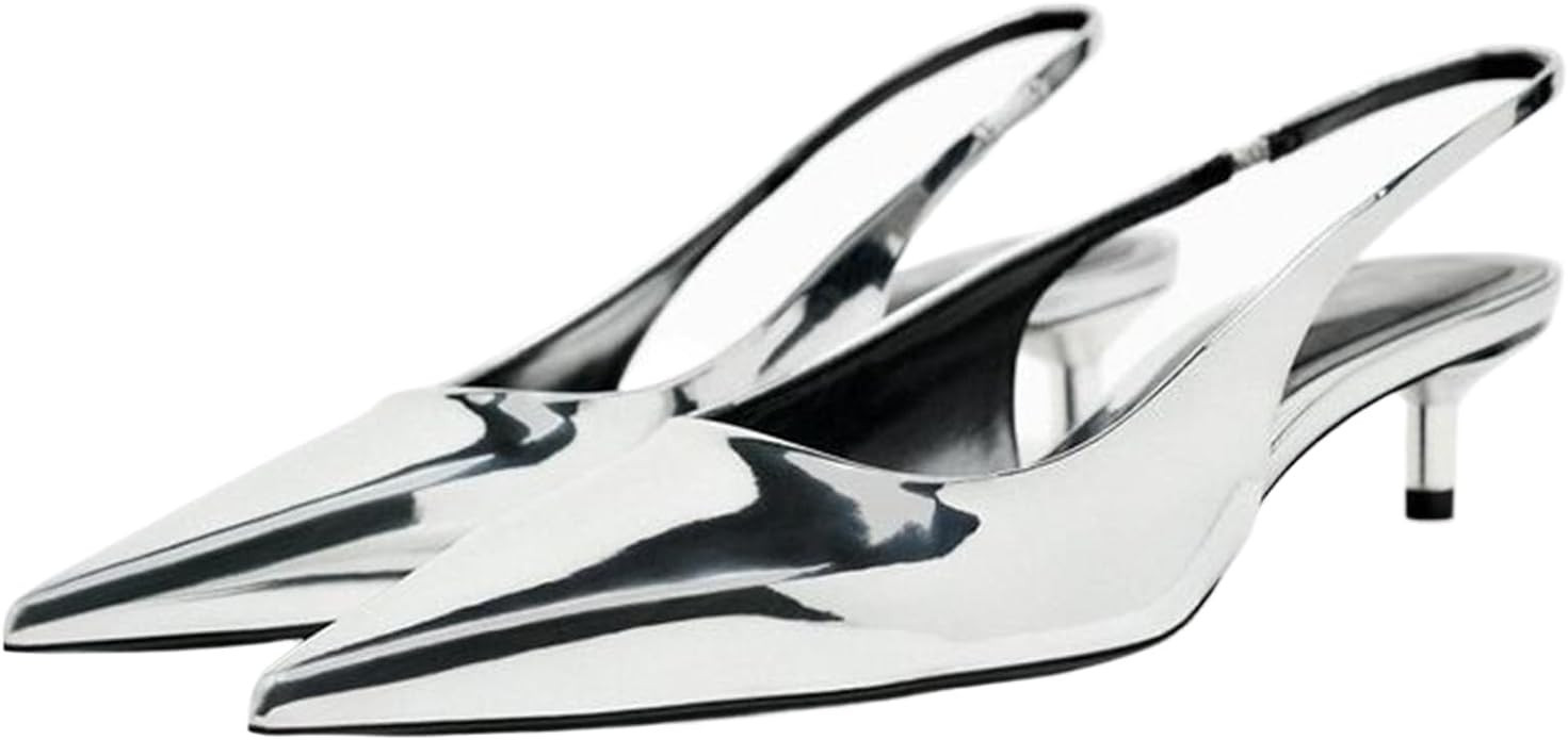 GERULATA Metallic Heel Slingback Kitten Heels for Women Slip On Pointed Toe Pumps Comfortable Cas... | Amazon (US)