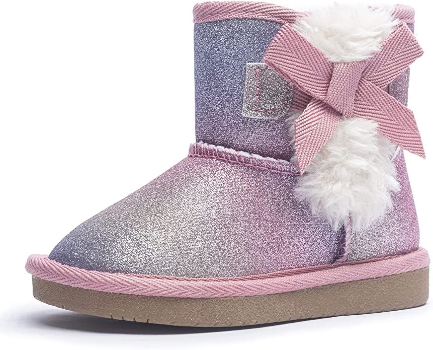 Amazon.com | KRABOR Toddlers/Little Girls Boots,Glitter Warm Winter Snow Shoes with Cotton Lining... | Amazon (US)