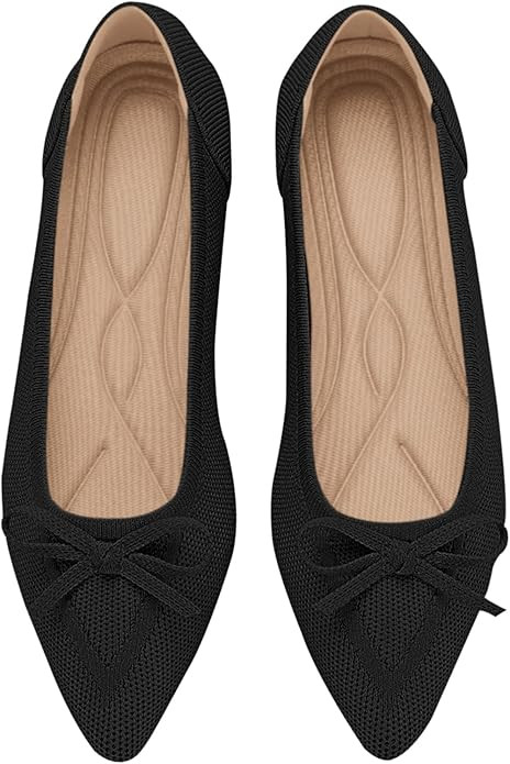 Women's Flats Pointed Toe Bow Knit Ballet Shoes Comfortable Dressy Mesh Slip On Flat | Amazon (US)