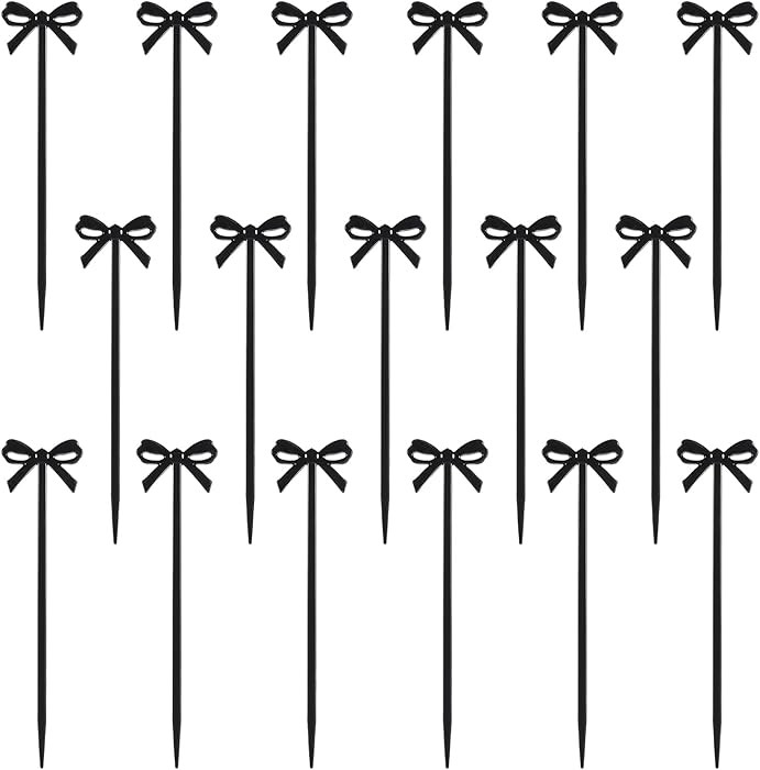 Black Cocktail Picks, 60 Pcs Black Bow Decor Fruit Fork Bow Drink Stirrers Black Bow Cupcake Topp... | Amazon (US)