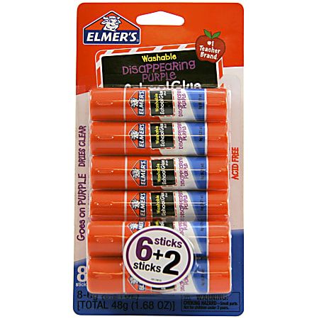 Elmer's® Washable Disappearing Purple School Glue Sticks, 0.21 Oz., Pack Of 6 + 2 Bonus Sticks | Office Depot and OfficeMax 