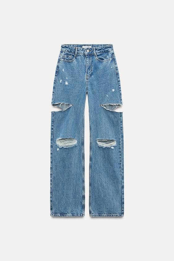 Z1975 HIGH-WAISTED STRAIGHT LEG RIPPED JEANS | Zara US