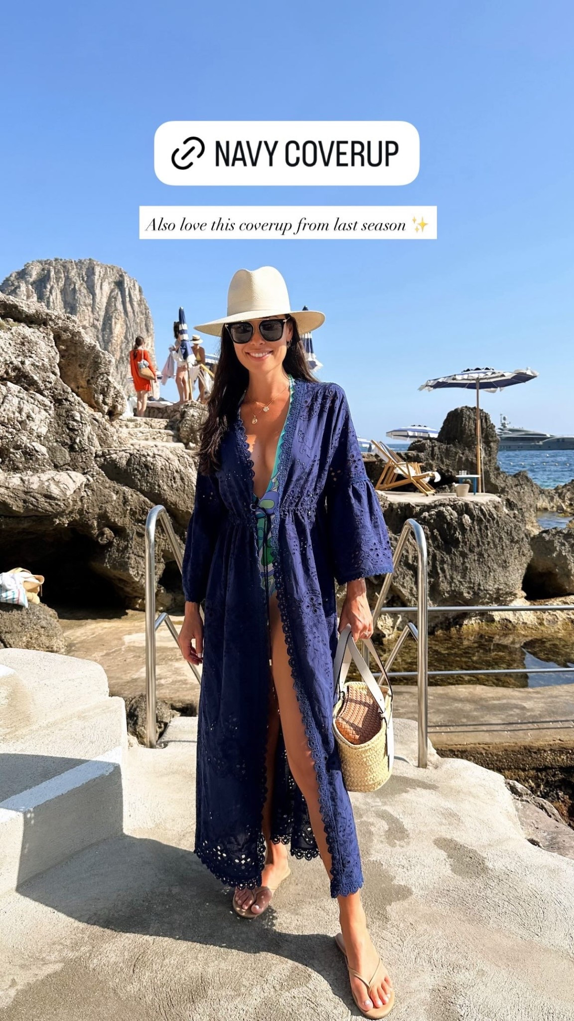 Navy coverup kaftan, Fontelina Capri outfit, swimwear, swim, spring outfit, vacation outfit. 

#LTKTravel #LTKSwim #LTKootd