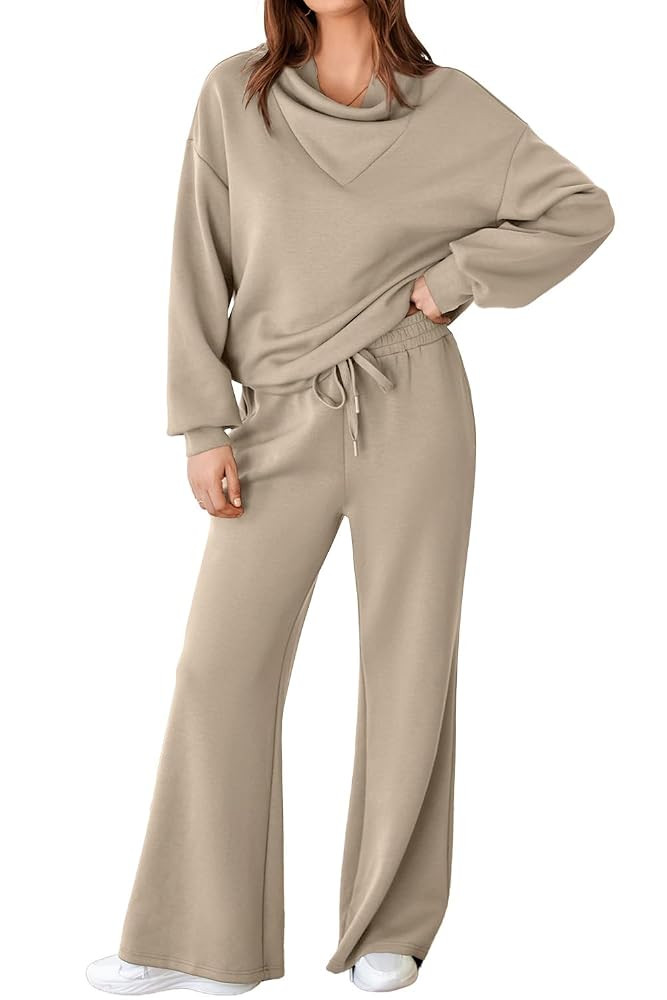 Aleumdr Women's 2 Piece Outfits Lounge Set Mock Neck Long Sleeve Sweatshirt With Wide Leg Pants S... | Amazon (US)
