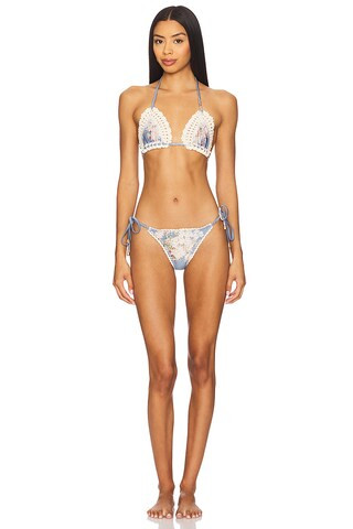 Zimmermann Cascadian Crochet Triangle Bikini Set in Tea Blue Botanical Floral from Revolve.com | Revolve Clothing (Global)