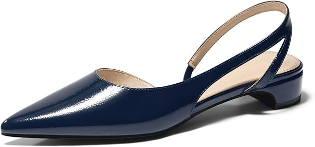 Coutgo Womens Slingback Chunky Low Heels Closed Pointed Toe Pumps D'Orsay Work Office Dress Shoes | Amazon (US)