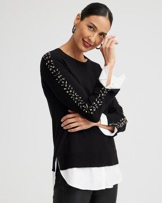 Knit Woven Rhinestone Pullover Sweater | Chico's