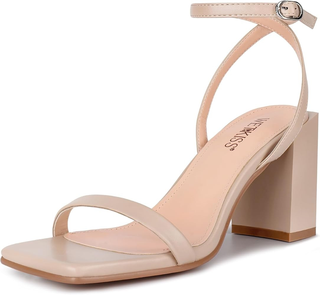 wetkiss Chunky Heels for Women Block Heeled Sandals with Square Open Toe and Adjustable Ankle Str... | Amazon (US)