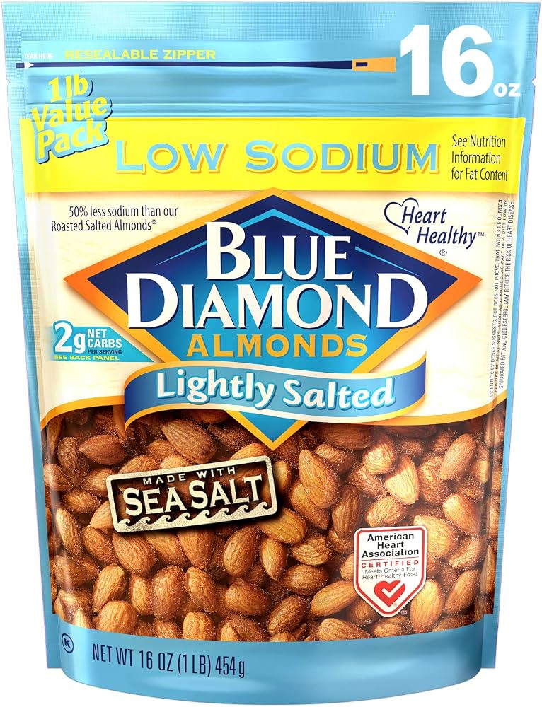 Blue Diamond Almonds Low Sodium Lightly Salted Snack Nuts, 16 Oz Resealable Bag (Pack of 1) | Amazon (US)