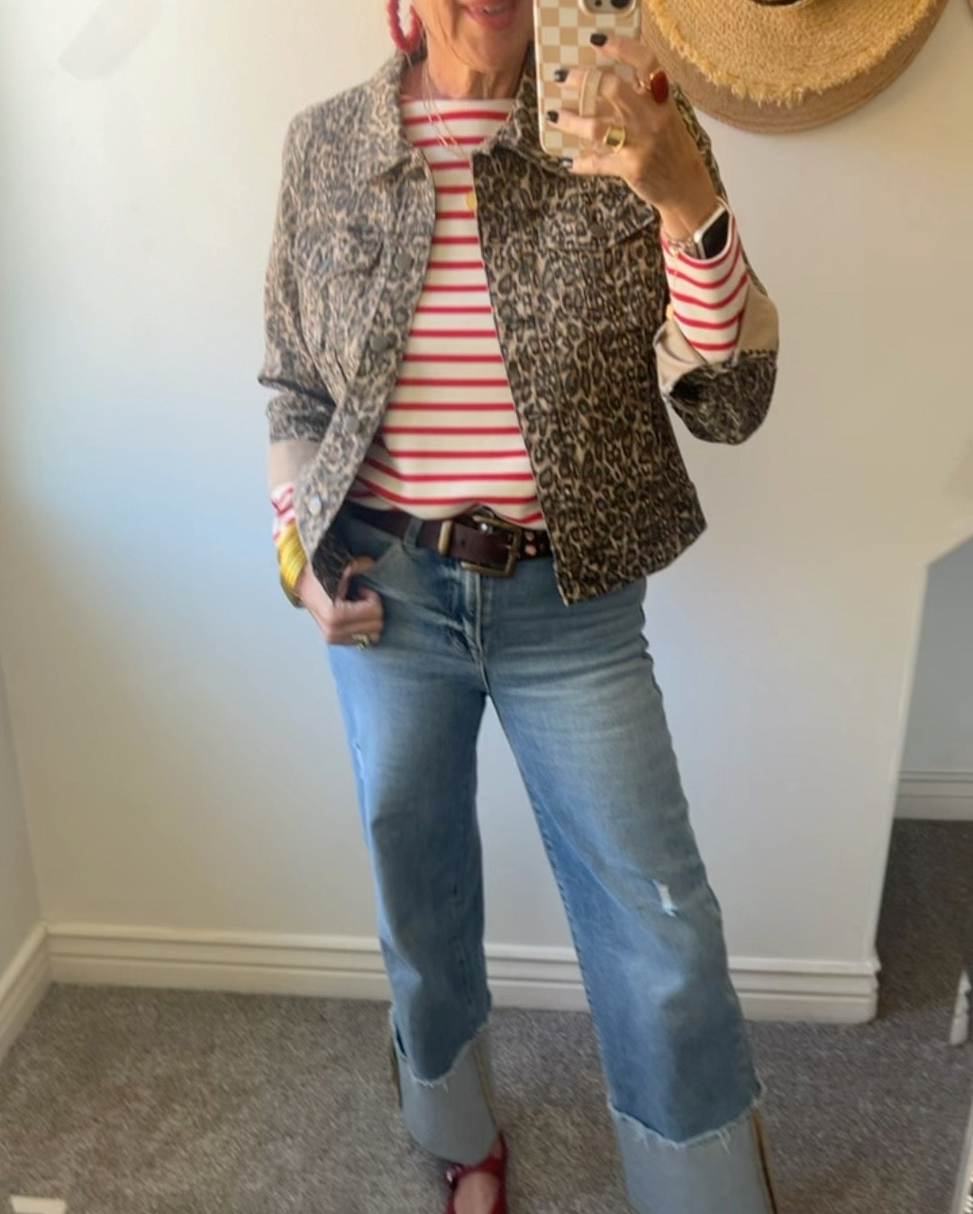 #ootd 
Leopard  & stripe pattern play!

Some of my favorite things!🐆❤️

Favorite straight leg cuff jeans, by Risen jeans  fits tts  I am wear size 27
Under $70

Red Mary Jane’s Madewell fits tts 
Madewell 

Red handmade Laudi Vimdi bag 

Red & white stripe boat neck top by Spanx save 10% with code:  DEARDARCYXSPANX fits tts 

Leopard denim jacket affordable Amazon find under $40

Red hoop ball earrings 
Amazon find  under $10 

Budha girl bracelets set

Marcia Marion gold heart necklace 
Save 10% with code Thankyou10 


#LTKxMadewell 

#LTKVideo #LTKSaleAlert #LTKStyleTip