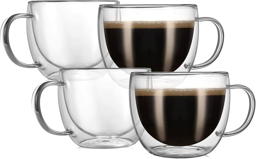 CNGLASS 8oz Double Wall Glass Coffee Mugs,Clear Insulated Espresso Glass Mugs with Handle for Lat... | Amazon (US)