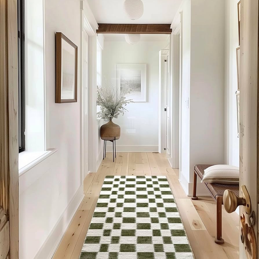 EVERGRACE Checkered Plaid Area Rug 2x6, Soft Christmas Faux Wool Rugs Washable Anti Slip Rugs Lon... | Amazon (US)