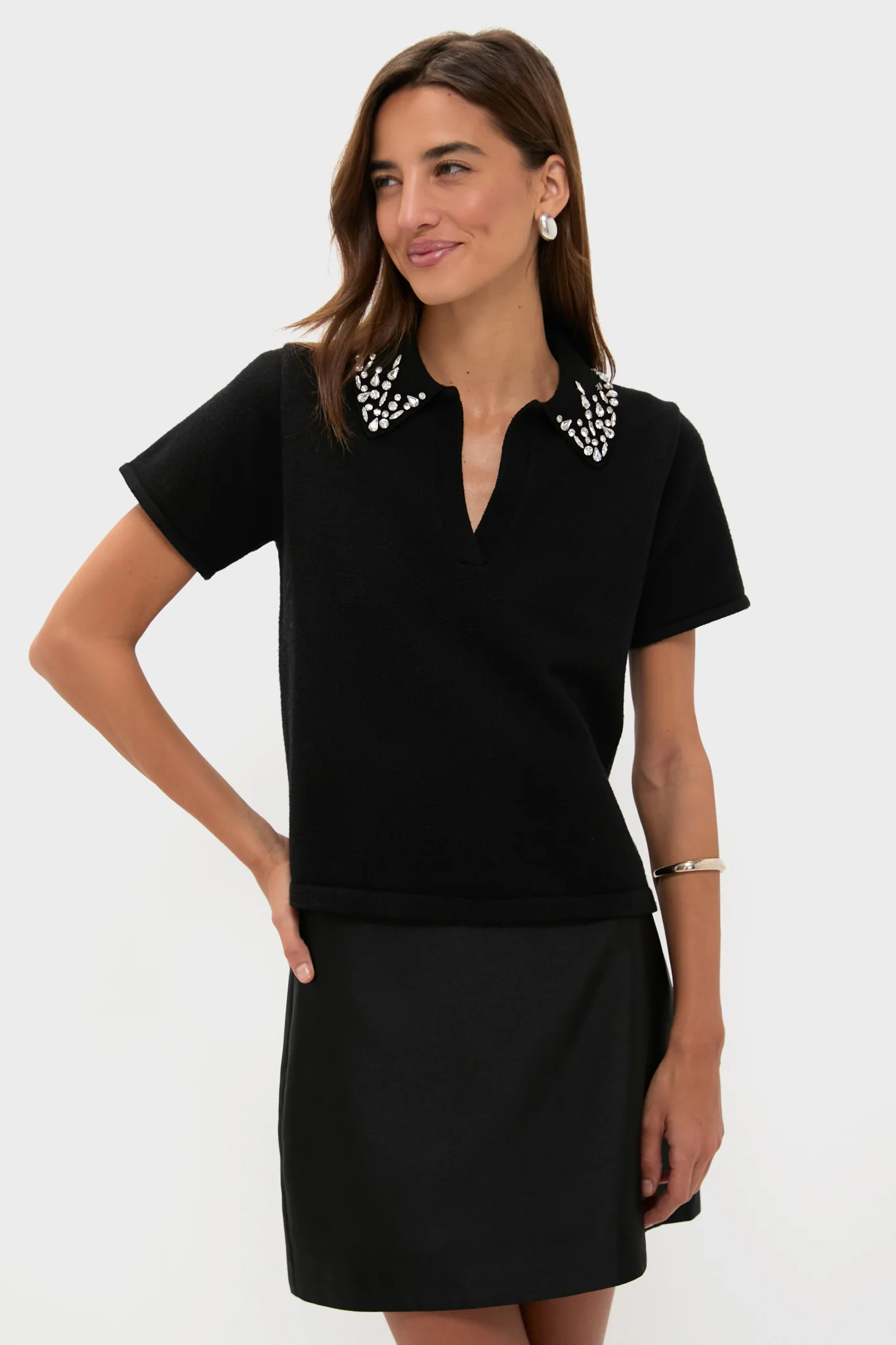 Black Knit Embellished Anica Polo | Tuckernuck (US)