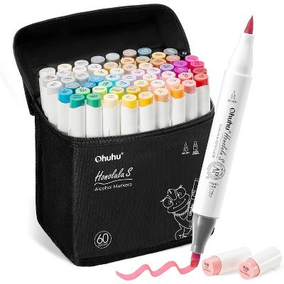 Ohuhu Alcohol Markers Brush Tip: Brush& Soft Chisel 60 Illustration Colors Dual Tips Alcohol-based Art Marker Set - Honolulu S- Refillable | Target