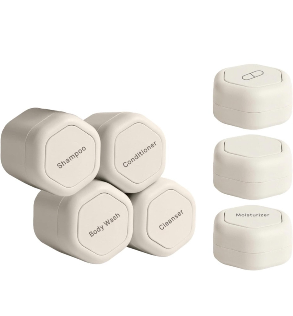 Cadence Travel Containers - Daily Routine Capsule Set - Magnetic Travel Capsules - For Shampoo, Conditioner, Body Wash, Pills, and More - 4 Flex Mediums (1.32oz) & 3 Flex Smalls (0.56oz) - Sand

Travel case for bath essentials 
Amazon prime day

#LTKTravel #LTKBeauty #LTKSaleAlert