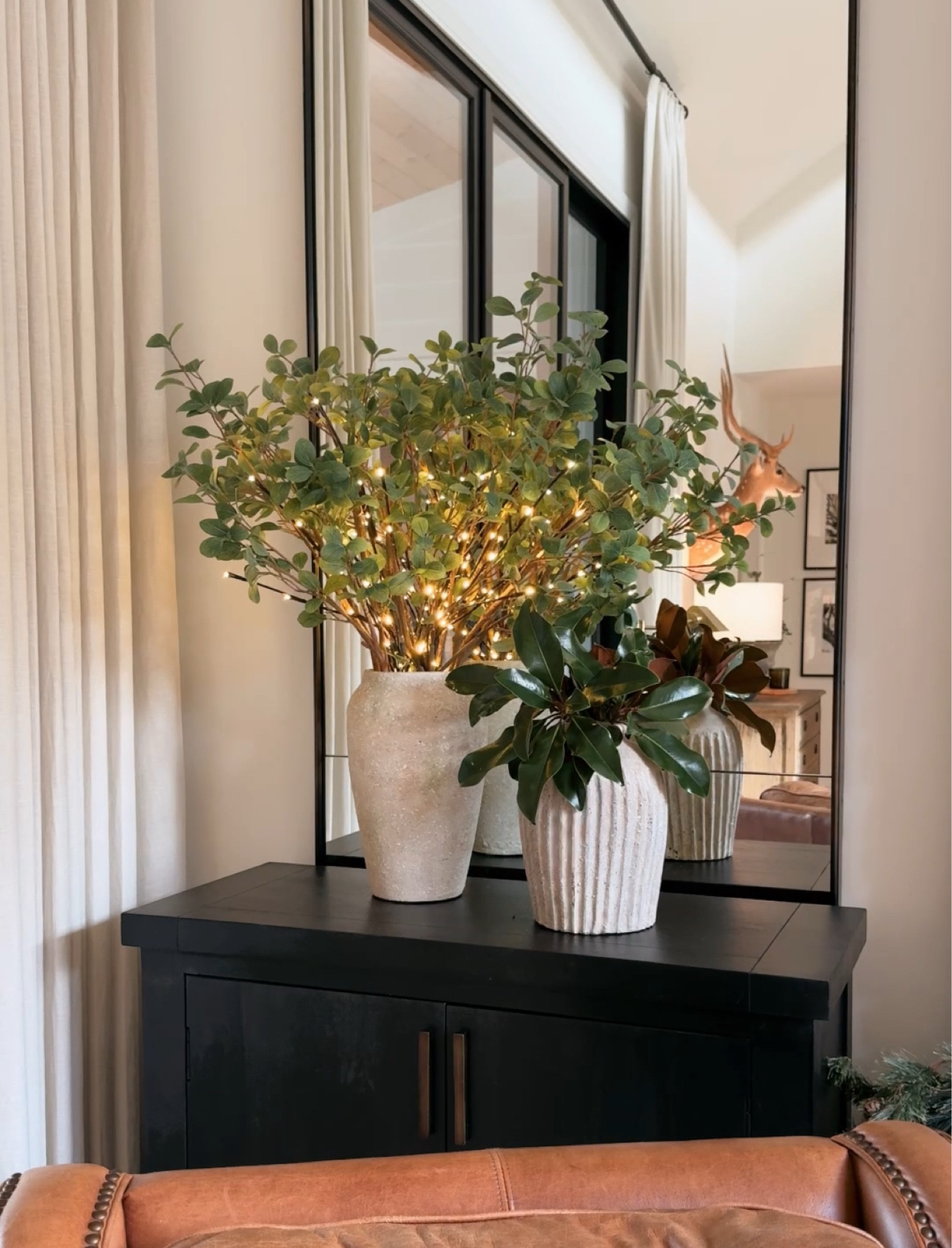 Greenery & vases with lit branches from Amazon.  

 

#LTKHoliday #LTKHome
