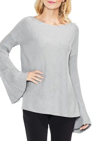 Petite Women's Vince Camuto Bell Sleeve Ribbed Sweater, Size XX-SmallP - Grey | Nordstrom