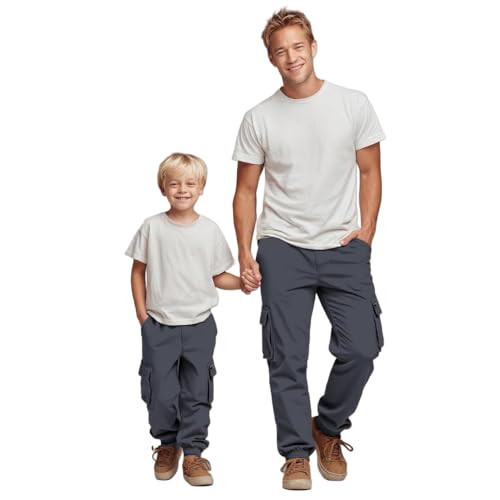 SANGTREE Boys' Cargo Pants, Solid Color Elastic Waist Jogger Pants with Pockets for Boys, Gray, 7-8 Years = Tag 140 | Amazon (US)