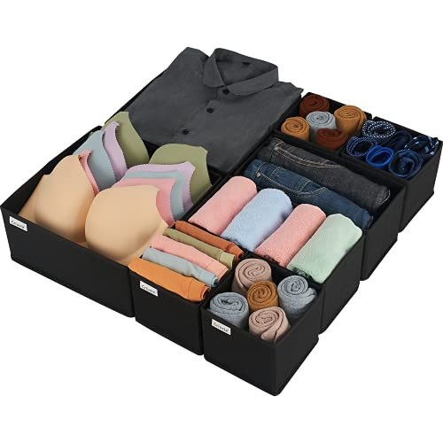 Drawer Organizer Clothes, 8 Pack Underwear Drawer Organizer, Foldable Cloth Storage Box Closet Organizers and Storage for Clothes, Socks, Scarves, Ties (Black) | Amazon (US)