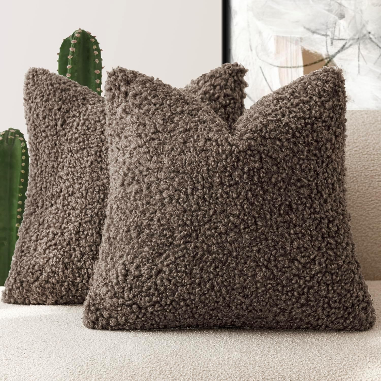 Foindtower Decorative Fuzzy Faux Fur Throw Pillow Covers 24x24 Chocolate | Amazon (US)
