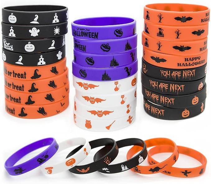24 Pcs Halloween Wristbands Rubber Bracelets Party Favors Trinkets Supplies for Adults & Kids Sil... | Amazon (US)