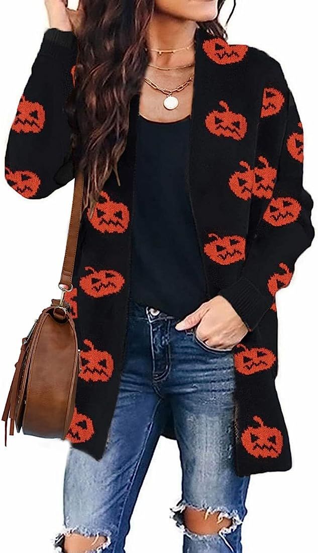 ZESICA Women's 2023 Fall Winter Long Sleeves Open Front Leopard Print Knitted Sweater Cardigan Co... | Amazon (US)