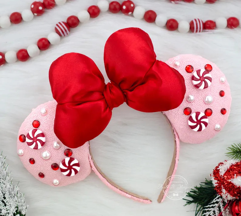 Christmas Mickey Ears Pink Peppermint Mickey Ears Peppermint Ears Christmas Minnie Ears Peppermin... | Etsy (US)